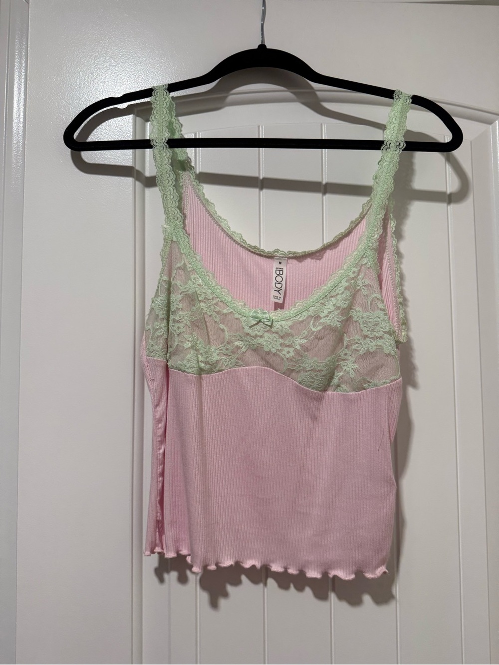 Cotton On Pink Cami with Mint Lace Trim